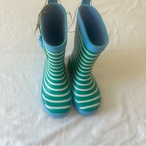 Sun Squad Toddler Rain Boots Green Stripe Blue Buckle Size M 7/8 NWT